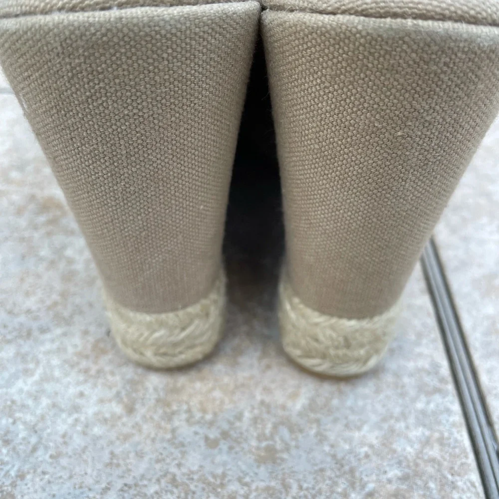 Tory Burch Beige Canvas Wedge Espadrille Mules